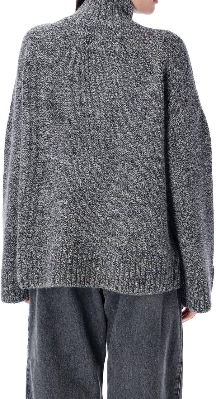 J.W. Anderson High Neck Knit Leather Patch Grigio Grijs