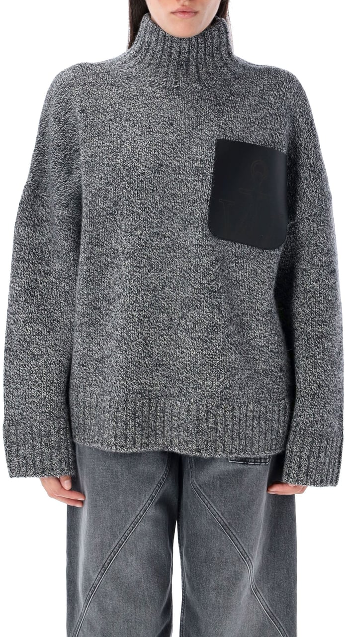 J.W. Anderson High Neck Knit Leather Patch Grigio Grijs