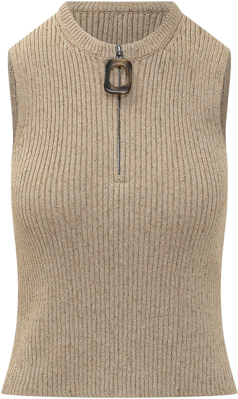 J.W. Anderson Top Smanicato a Coste con Zip Beige