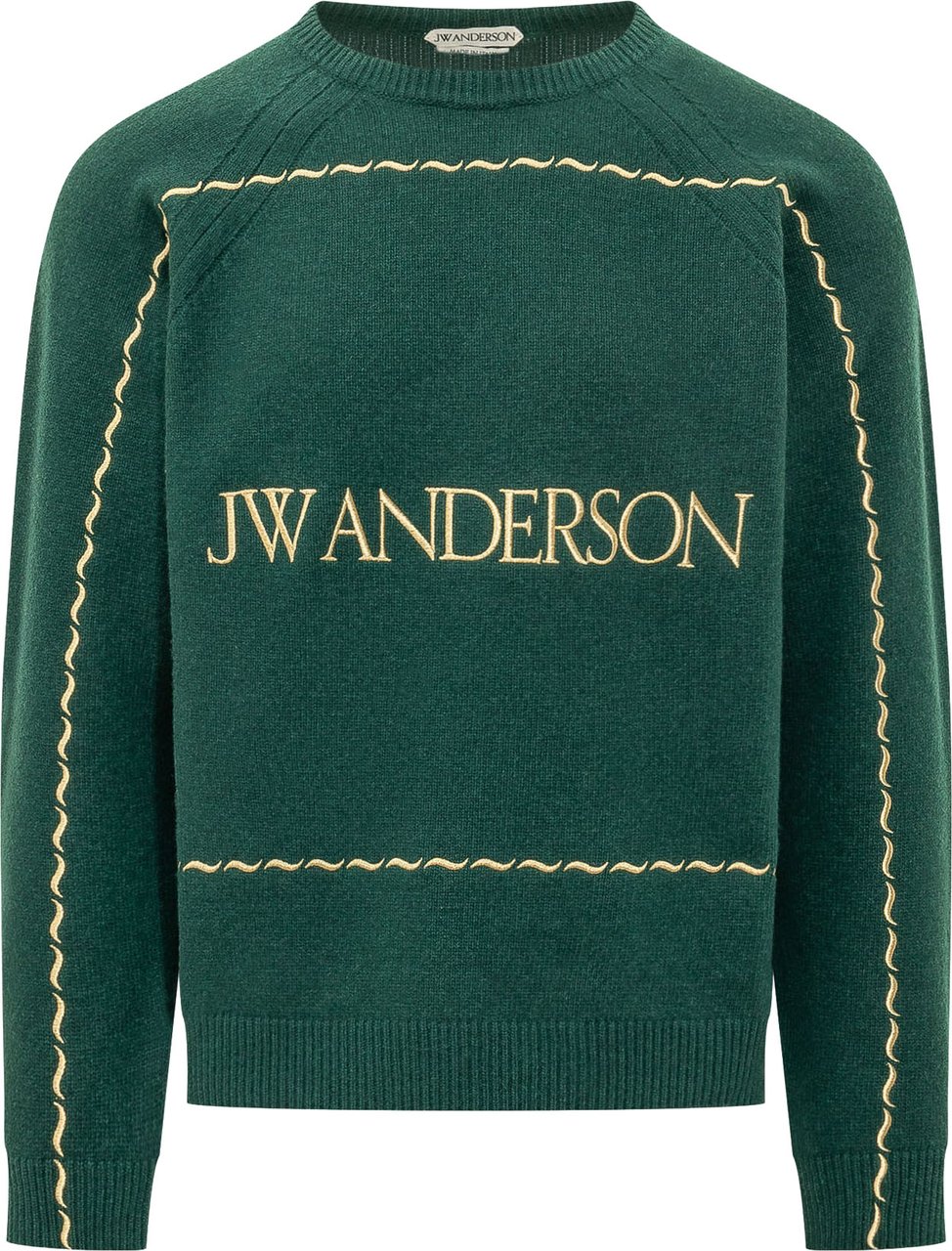 J.W. Anderson Pullover con Ricamo Frontale e Profili Ondulati Donkergroen