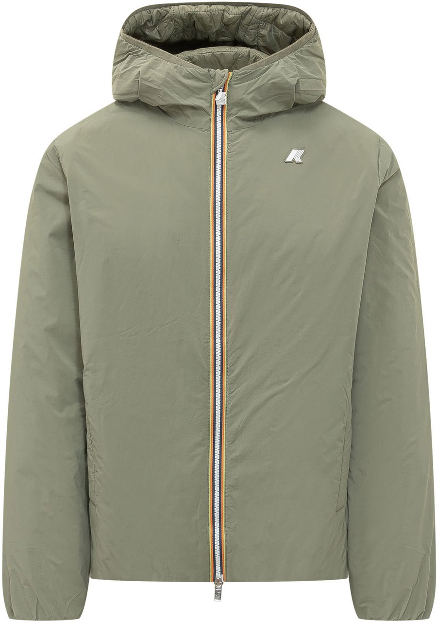 K-WAY Giacca con Cappuccio e Zip Frontale Lime