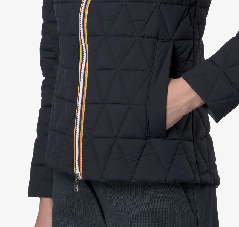 K-WAY Lil Diamond Quilted Hooded Jacket Zwart