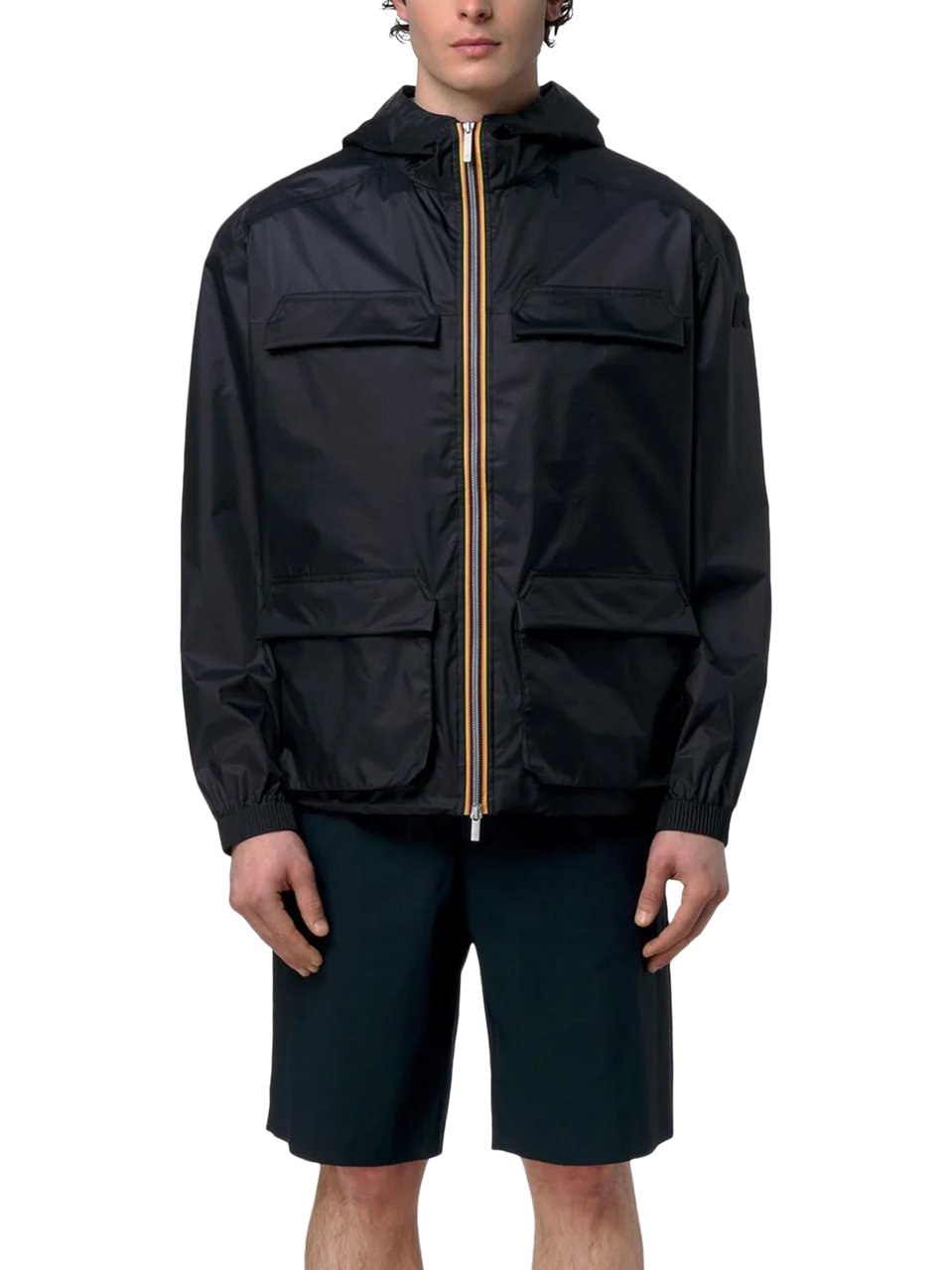 K-WAY Lightweight Multi-Pocket Jacket with Hood and Zipper Closure Zwart