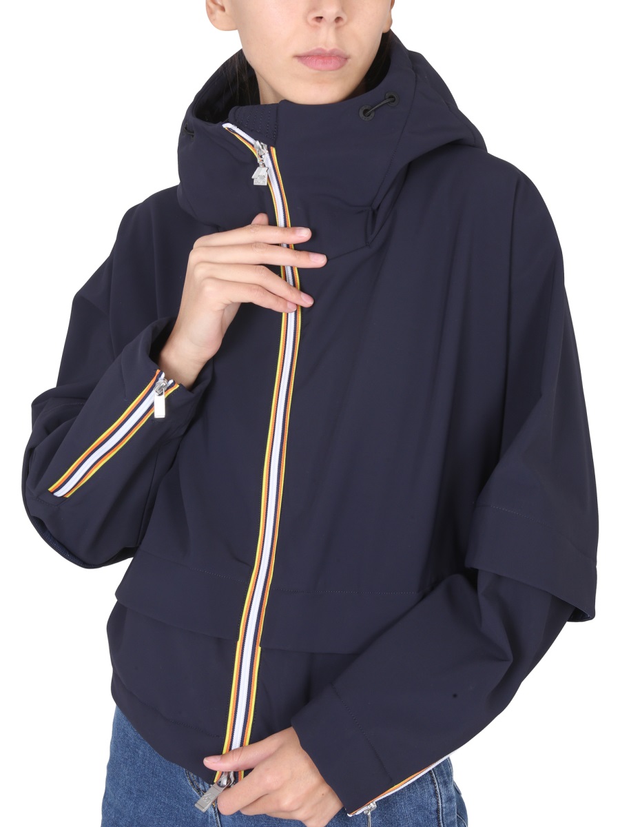 K-WAY Boxy Cropped Windbreaker with Stripe Accents Zwart