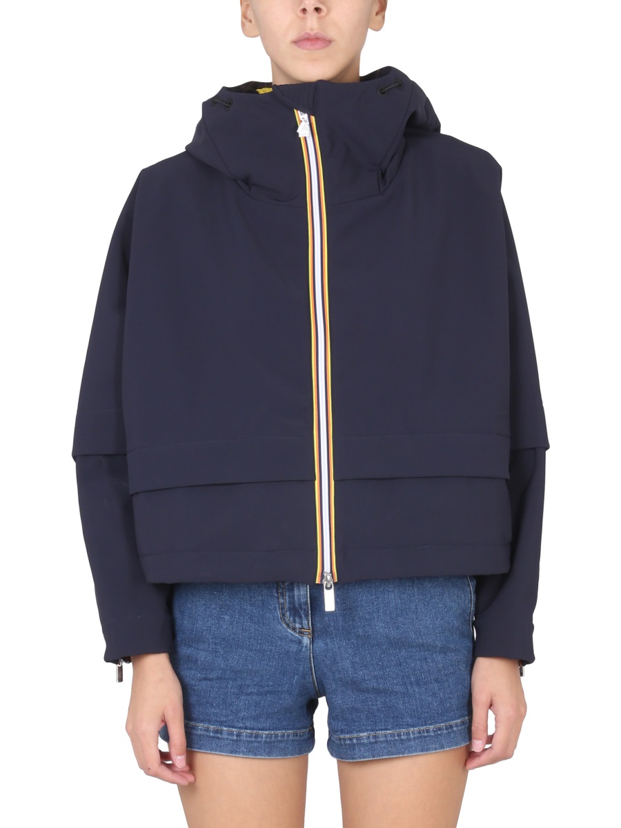 K-WAY Boxy Cropped Windbreaker with Stripe Accents Zwart