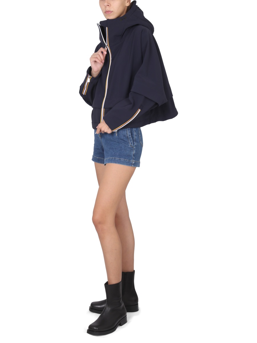 K-WAY Boxy Cropped Windbreaker with Stripe Accents Zwart