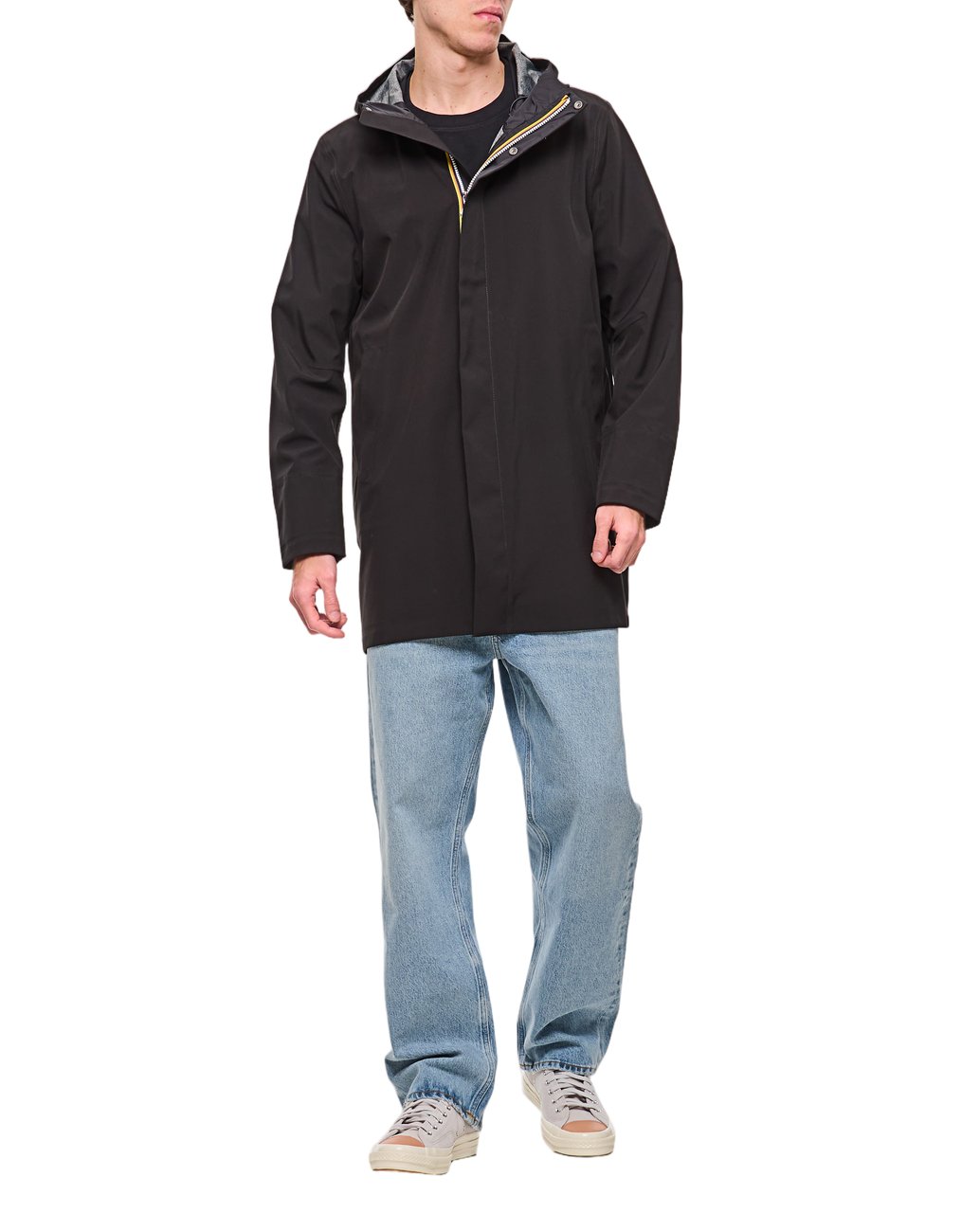 K-WAY Hooded Jacket with Double-Slider Zipper and Minimalist Design Zwart