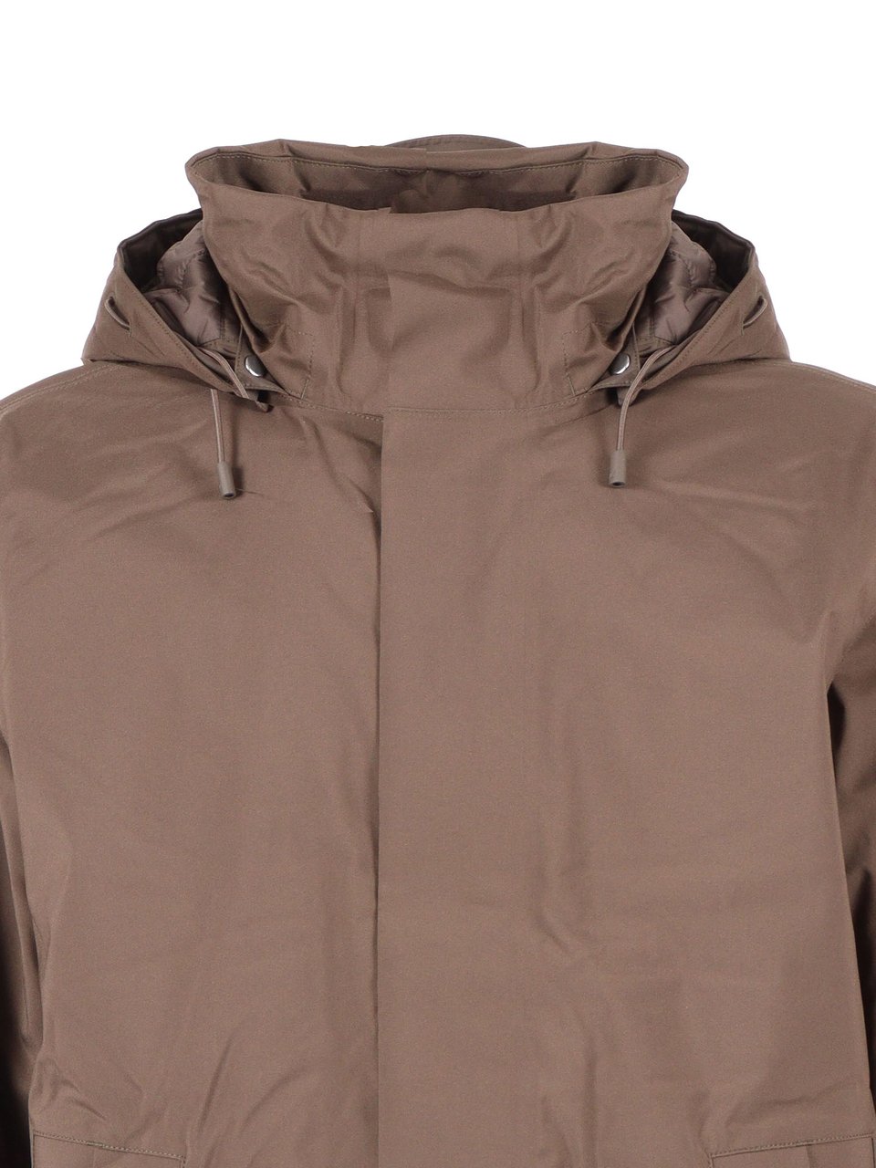 K-WAY Mid-Length Padded Jacket with Adjustable Hood and Concealed Closure Bruin
