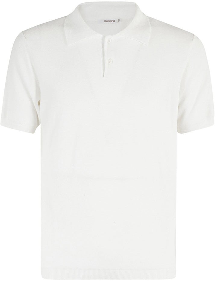 Kangra White Cotton Terry Polo Shirt With Ribbed Trim Wit