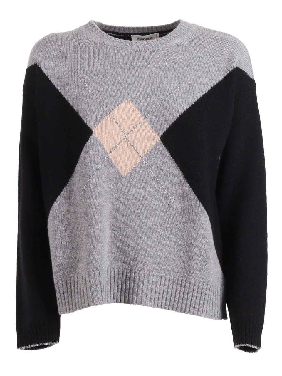 Kangra Geometric Diamond Pattern Wool Sweater Grijs