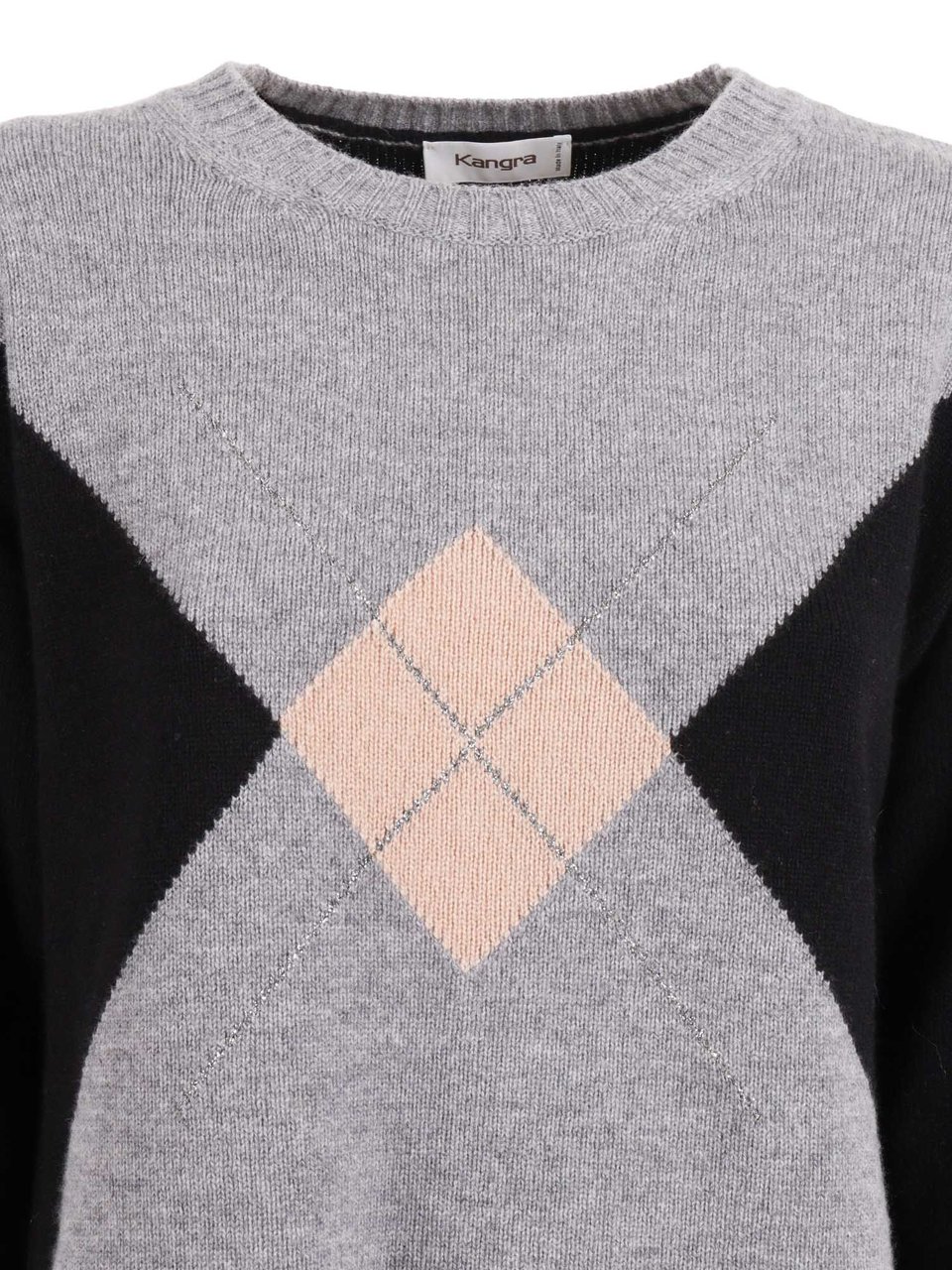 Kangra Geometric Diamond Pattern Wool Sweater Grijs