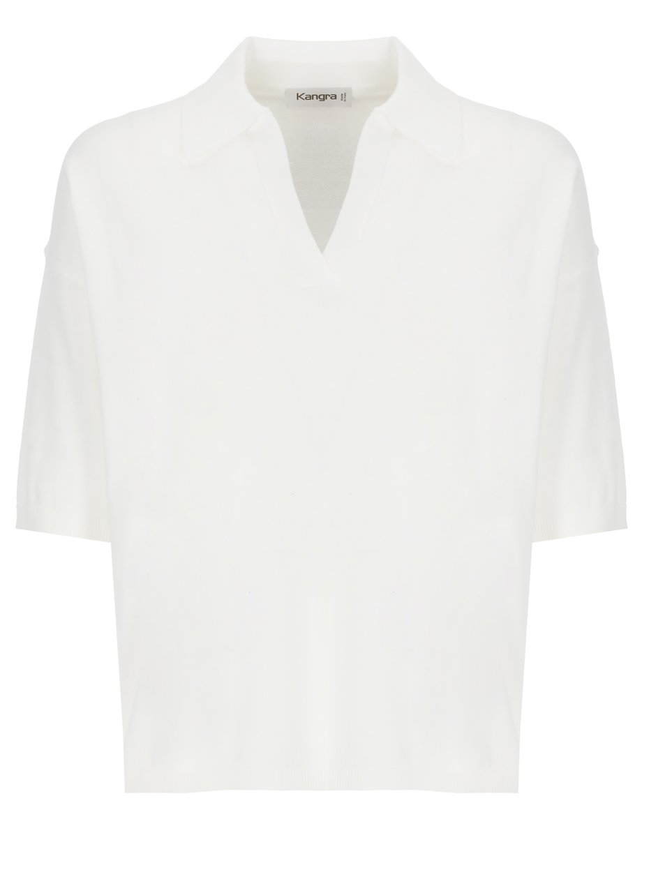 Kangra White Cotton 3/4 Sleeve Polo Shirt Wit
