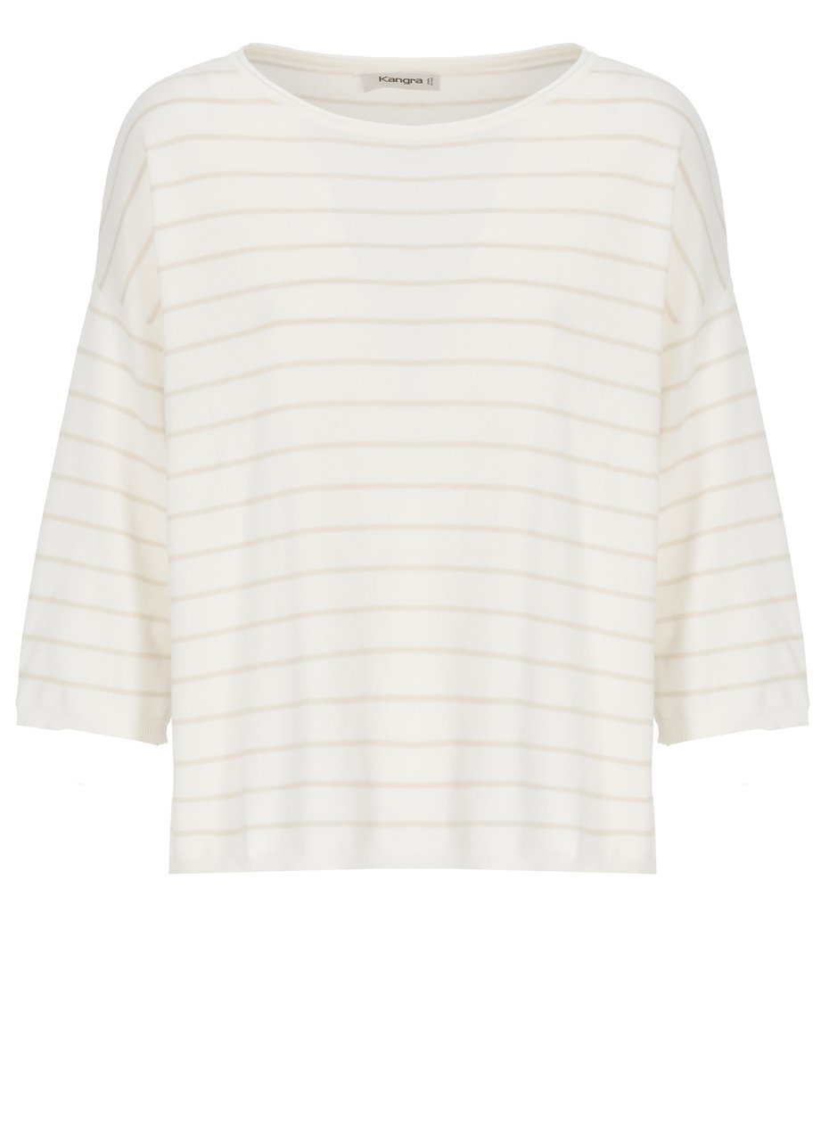 Kangra Ivory Cotton Striped Crewneck Sweater Wit
