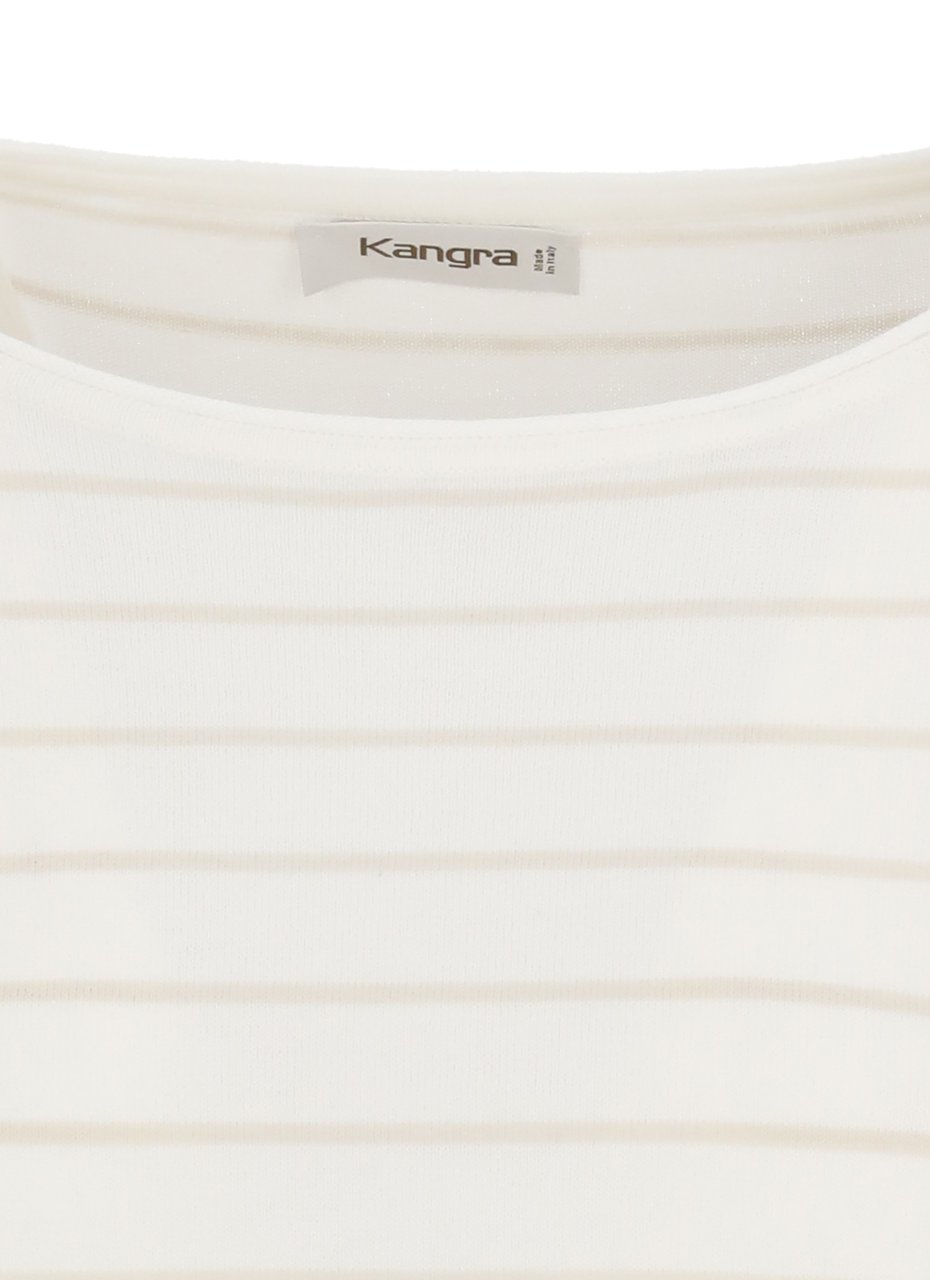 Kangra Ivory Cotton Striped Crewneck Sweater Wit