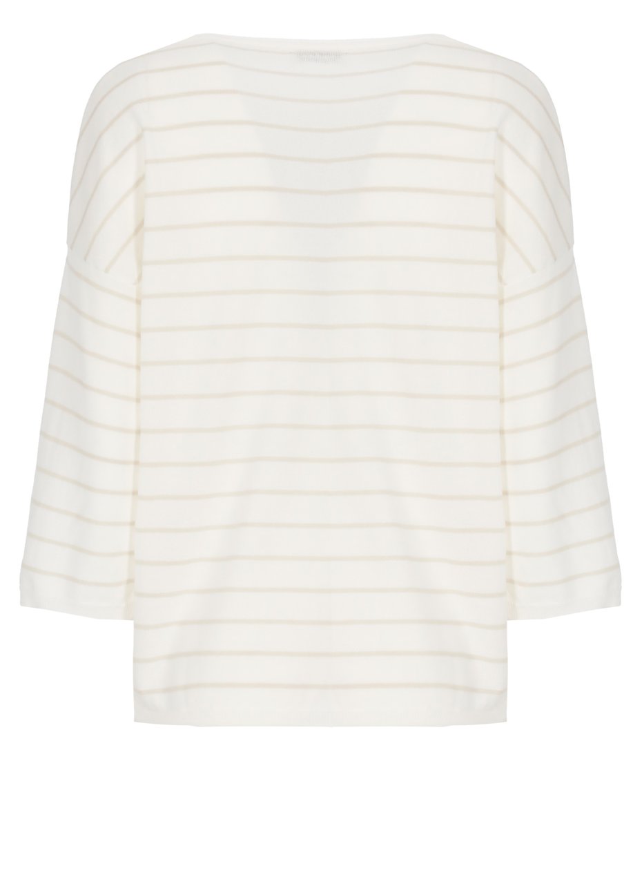 Kangra Ivory Cotton Striped Crewneck Sweater Wit