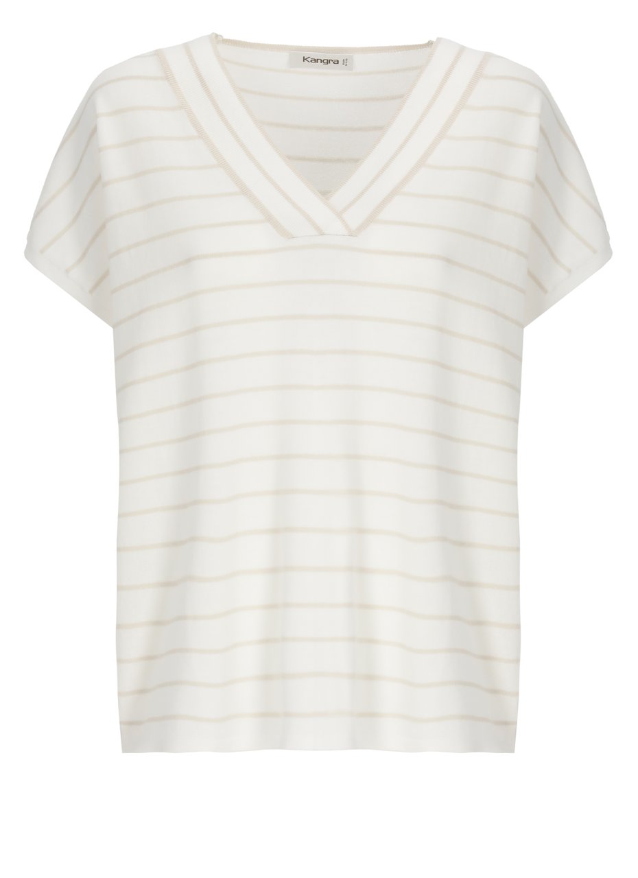 Kangra White Striped Cotton Short-Sleeved Top Wit