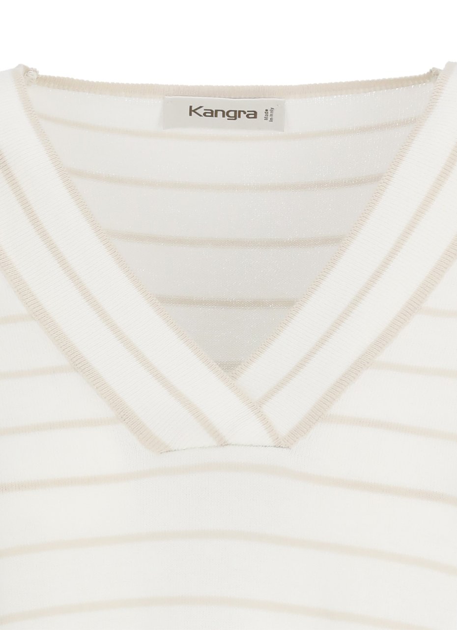 Kangra White Striped Cotton Short-Sleeved Top Wit