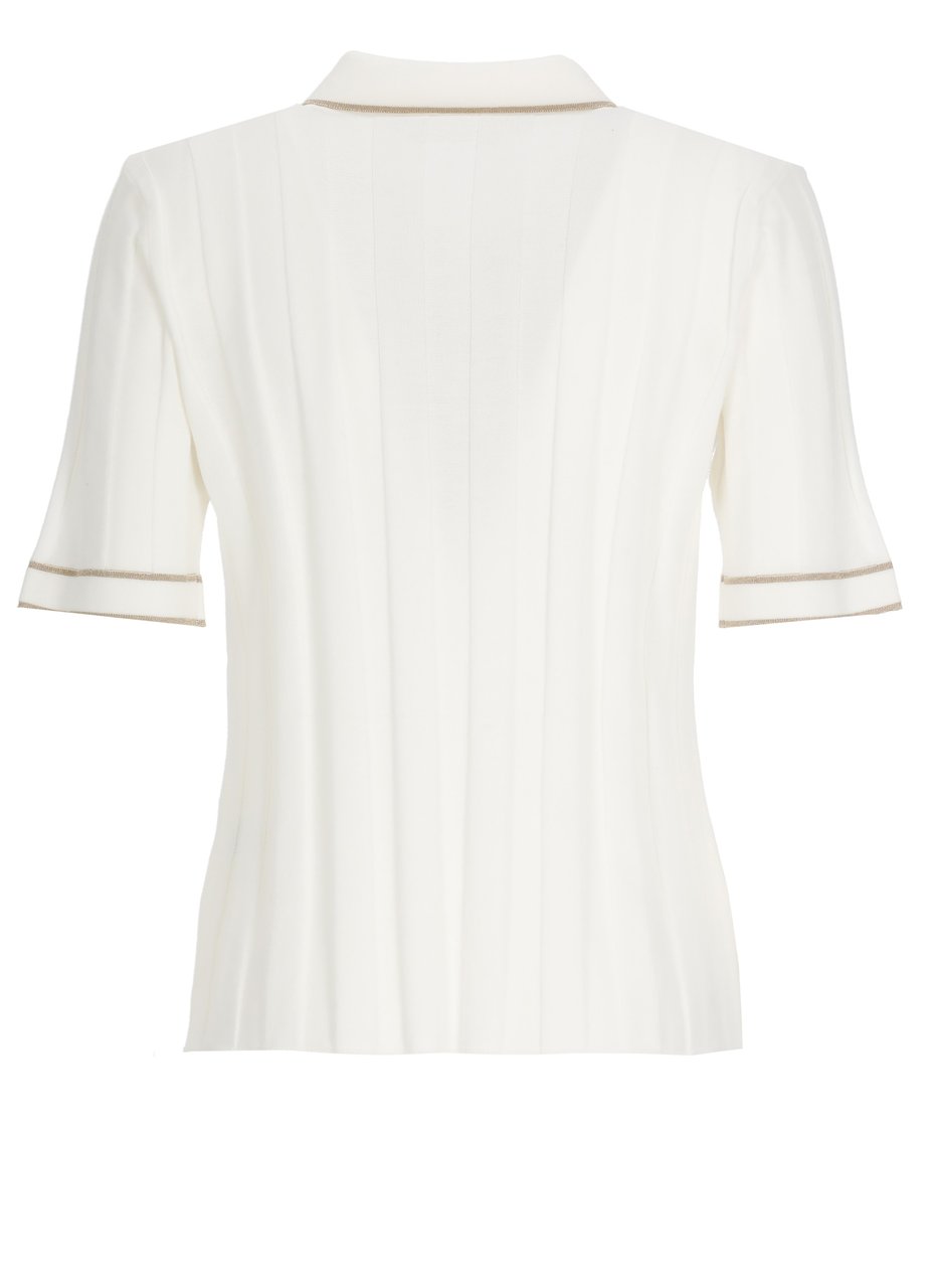 Kangra Ivory Cotton Lurex-Trim Polo Shirt Wit