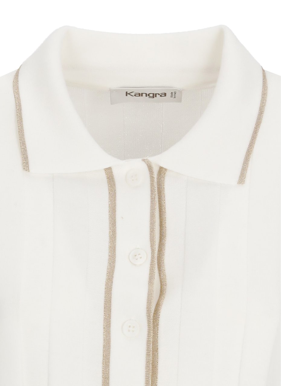Kangra Ivory Cotton Lurex-Trim Polo Shirt Wit