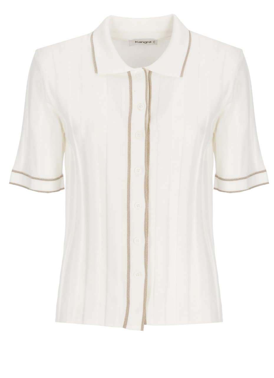 Kangra Ivory Cotton Lurex-Trim Polo Shirt Wit