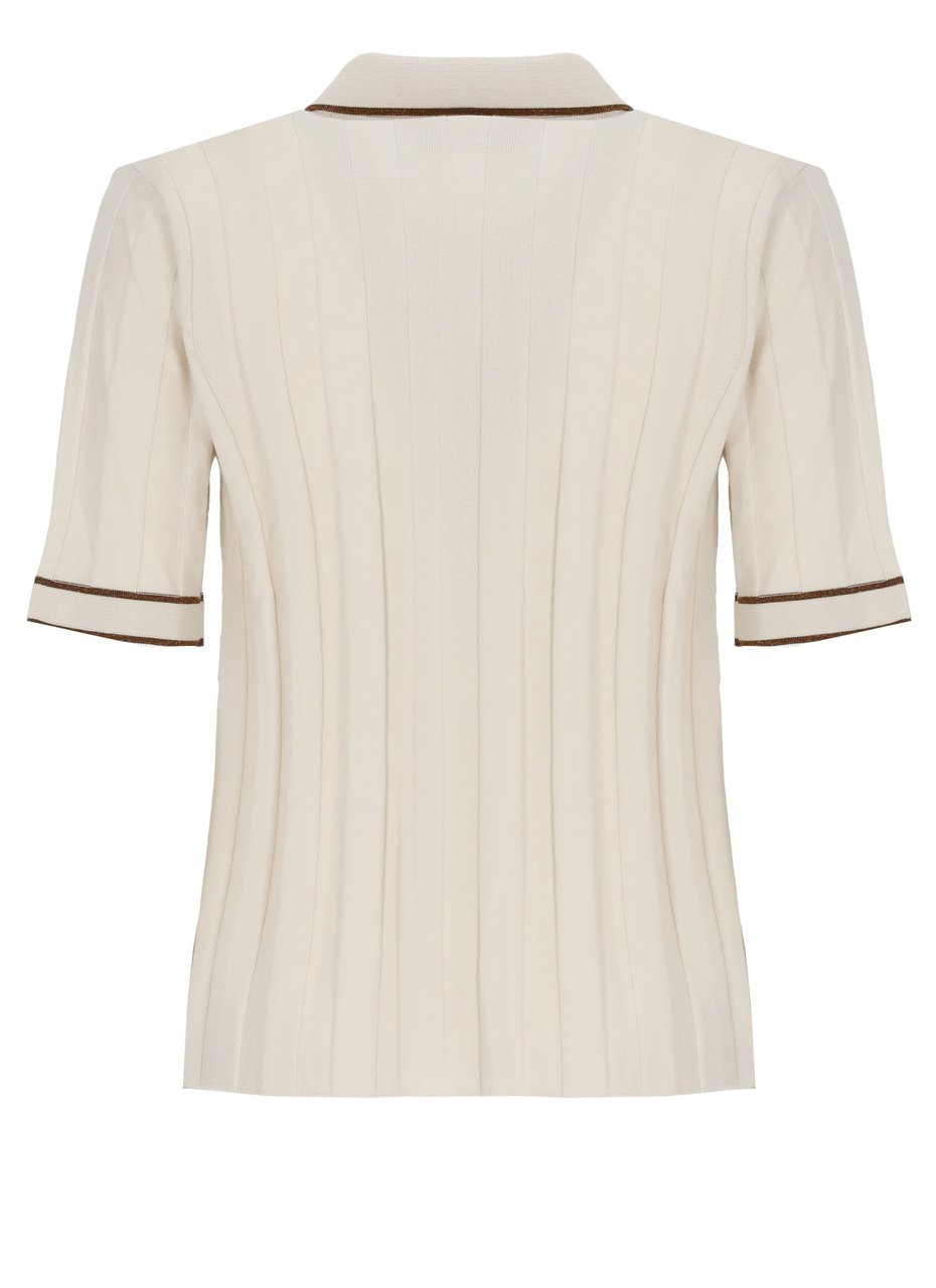 Kangra Beige Cotton Lurex-Trim Polo Shirt Neutraal