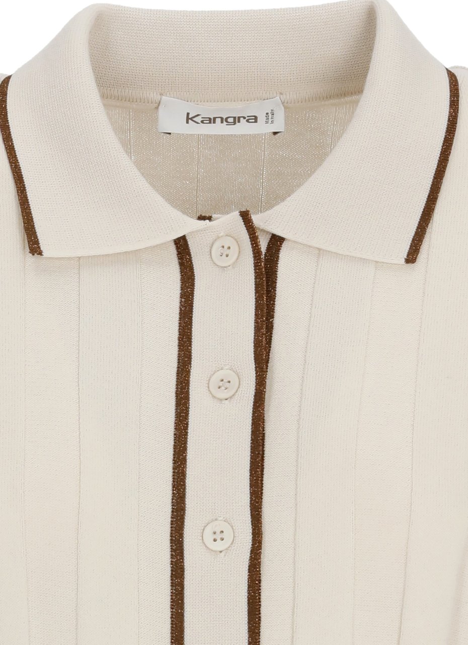 Kangra Beige Cotton Lurex-Trim Polo Shirt Neutraal