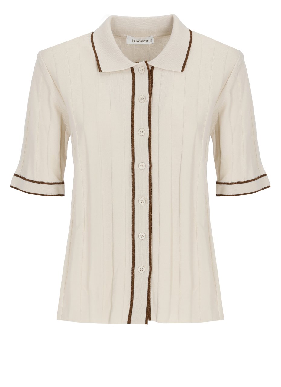 Kangra Beige Cotton Lurex-Trim Polo Shirt Neutraal