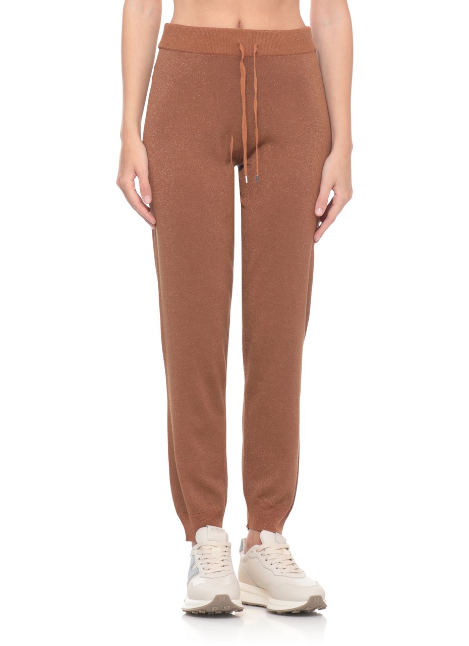 Kangra Brown Cotton Lurex Straight-Leg Pants Bruin