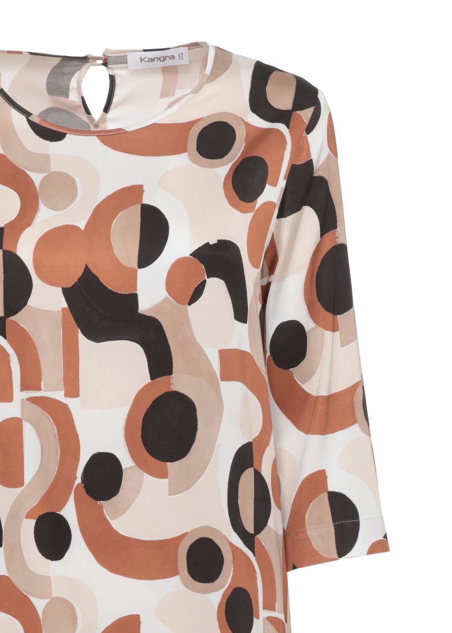 Kangra Ivory Viscose Dress With Abstract Pattern And Rear Button Closure Grijs