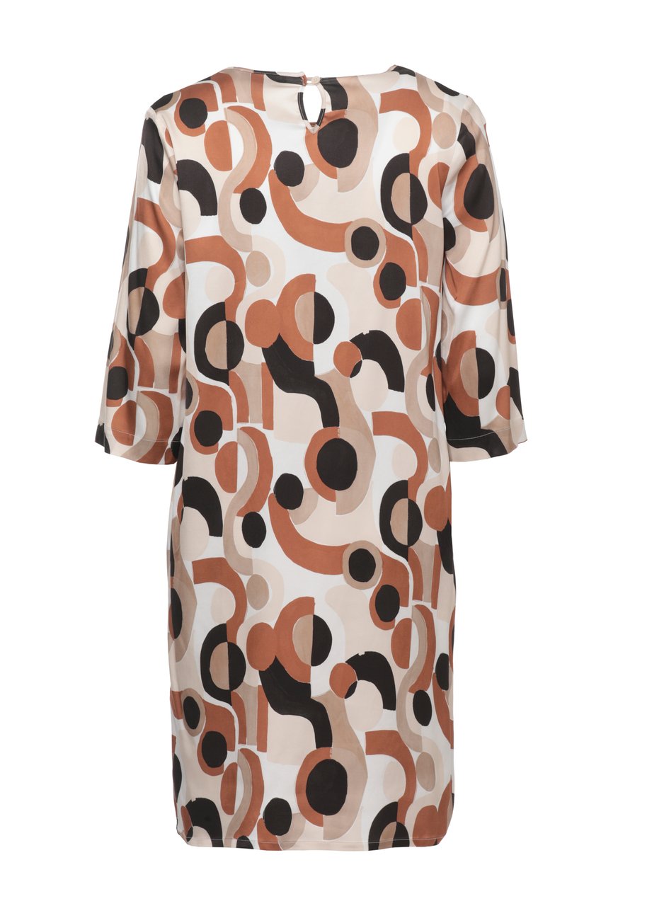 Kangra Ivory Viscose Dress With Abstract Pattern And Rear Button Closure Grijs
