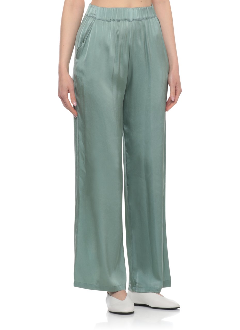Kangra Green Silk Palazzo Wide-Leg Pants Grijs