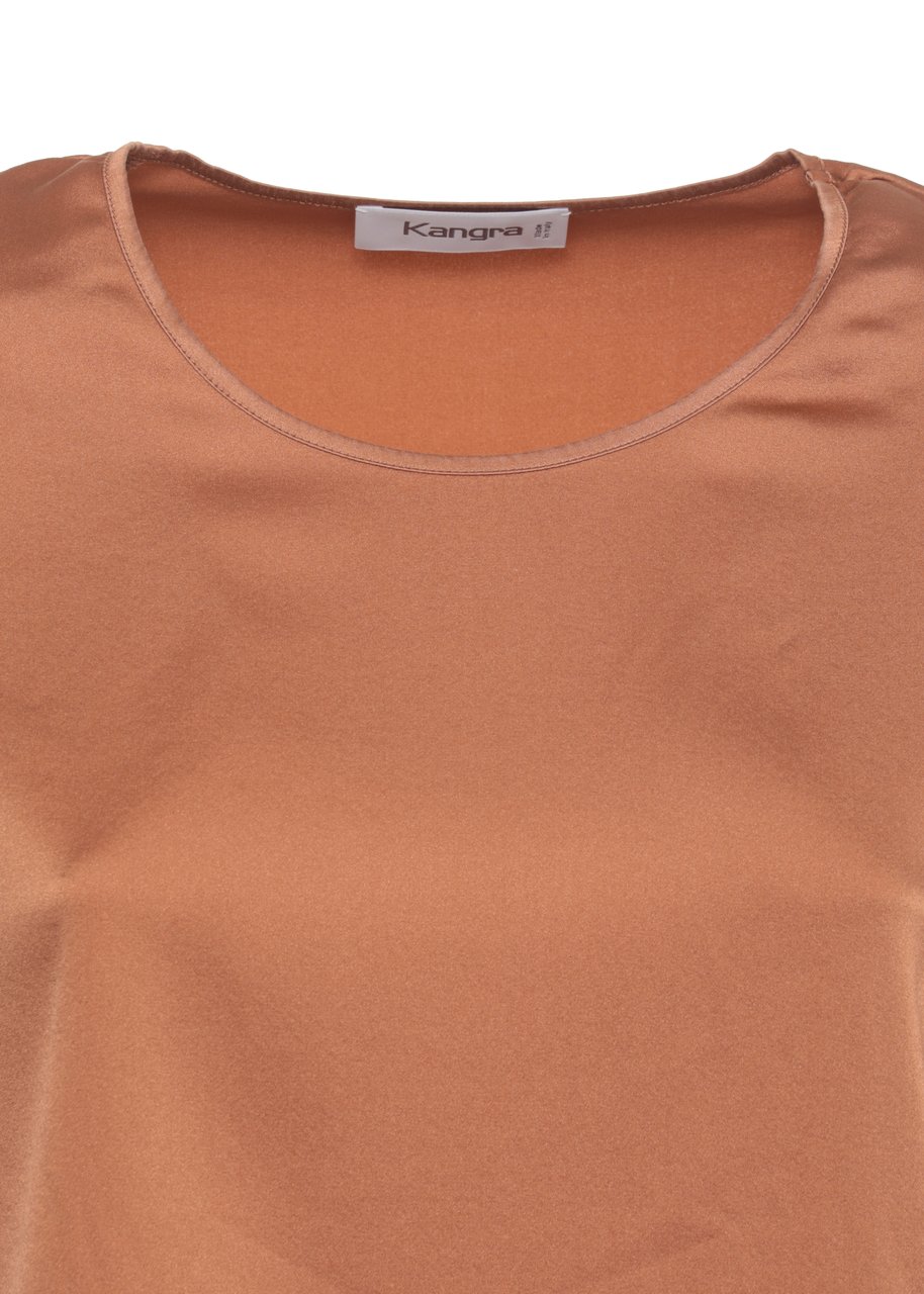 Kangra Bronze Silk Round Neck Top Neutraal