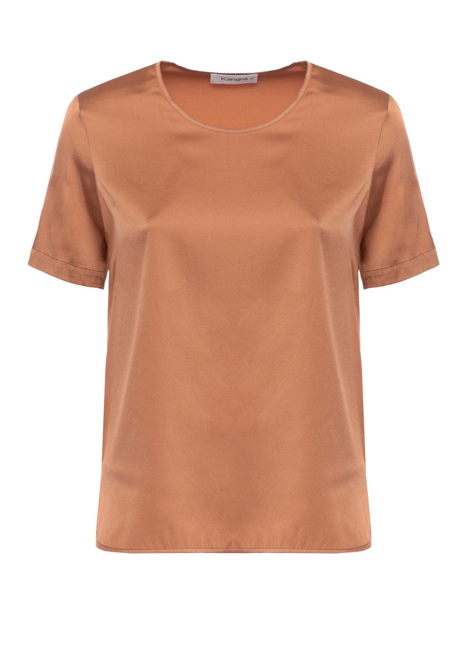 Kangra Bronze Silk Round Neck Top Neutraal