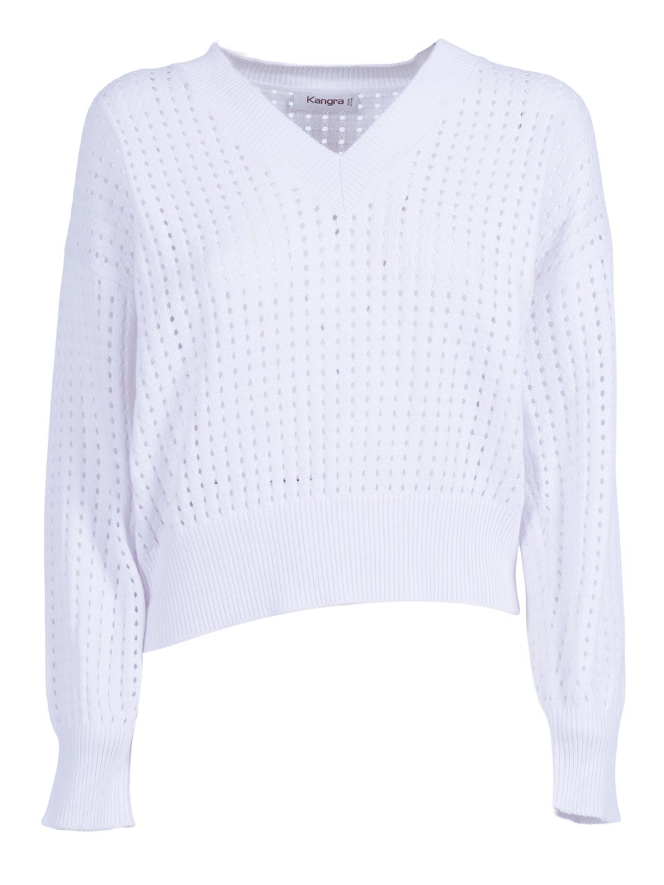 Kangra Long Sleeve Open Knit Pulleneck Sweater Wit