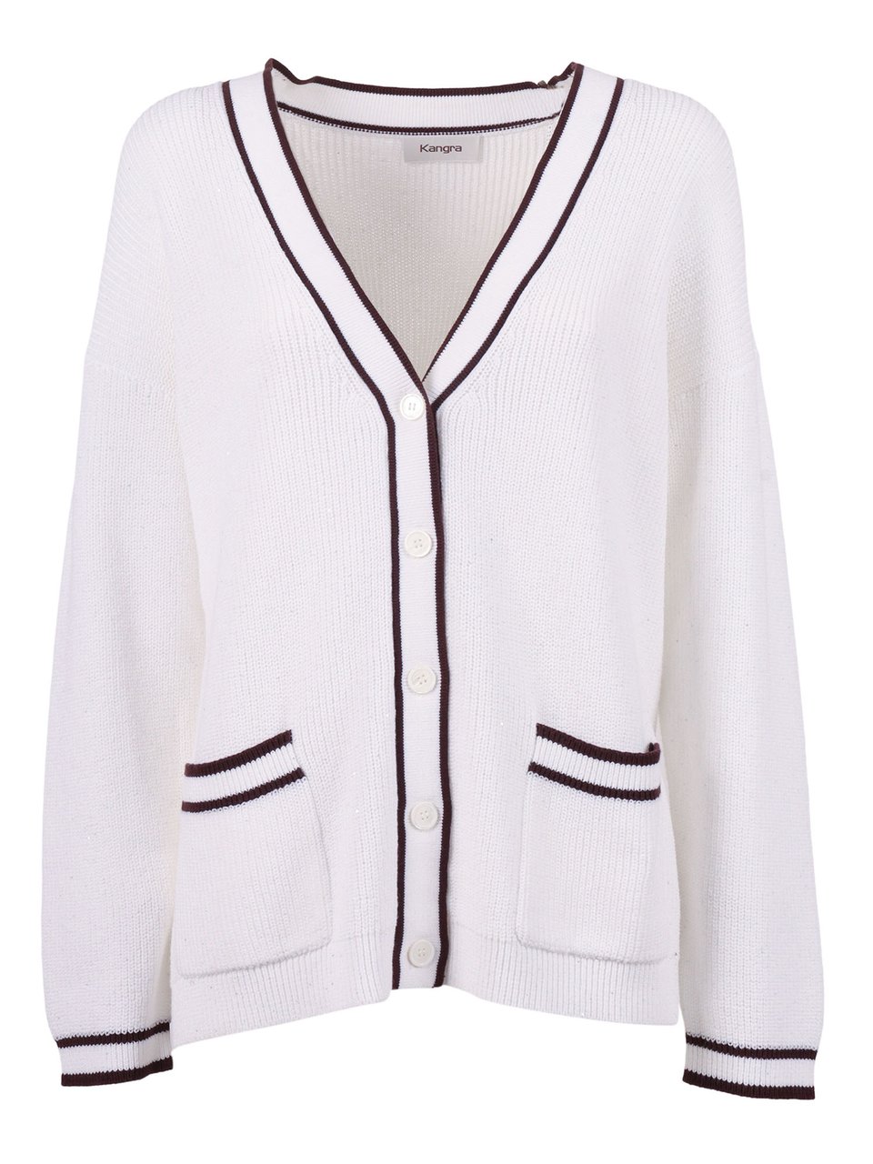 Kangra Regular Fit Contrast Trim Cardigan Wit