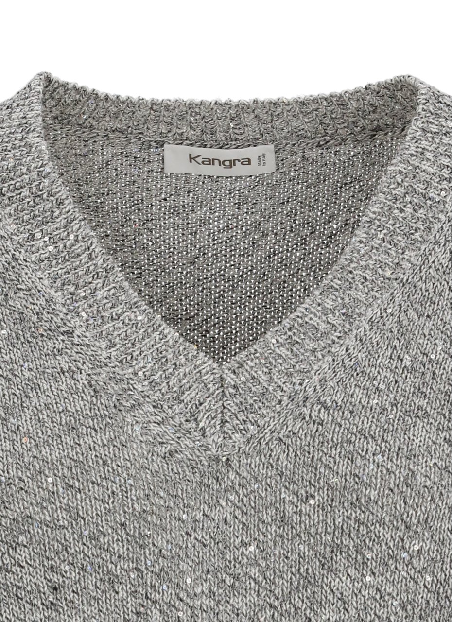 Kangra Grey Cotton-Blend V-Neck Top Grijs