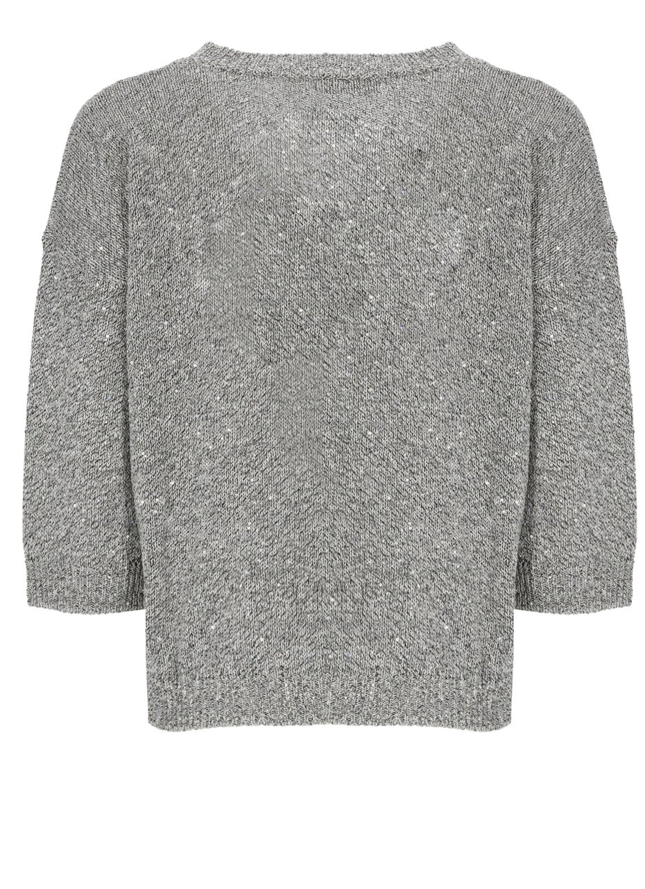 Kangra Grey Cotton-Blend V-Neck Top Grijs