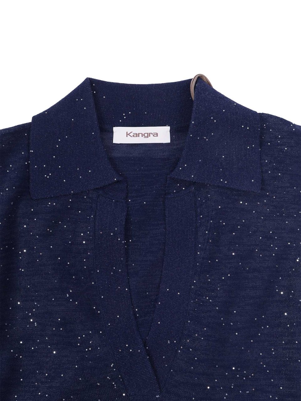 Kangra Deep V Neck Sequined Polo Shirt Blauw