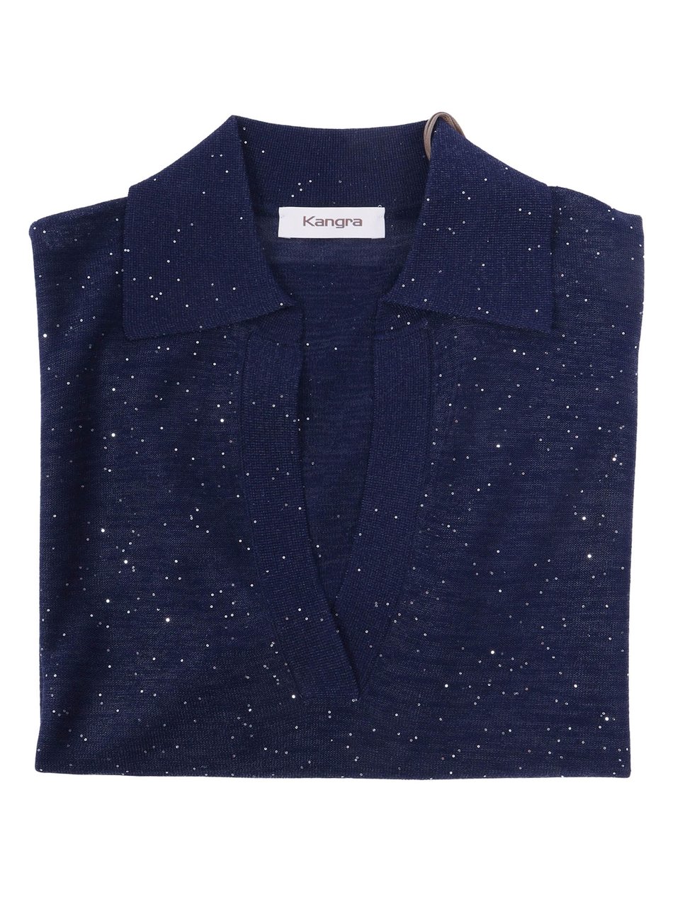 Kangra Deep V Neck Sequined Polo Shirt Blauw