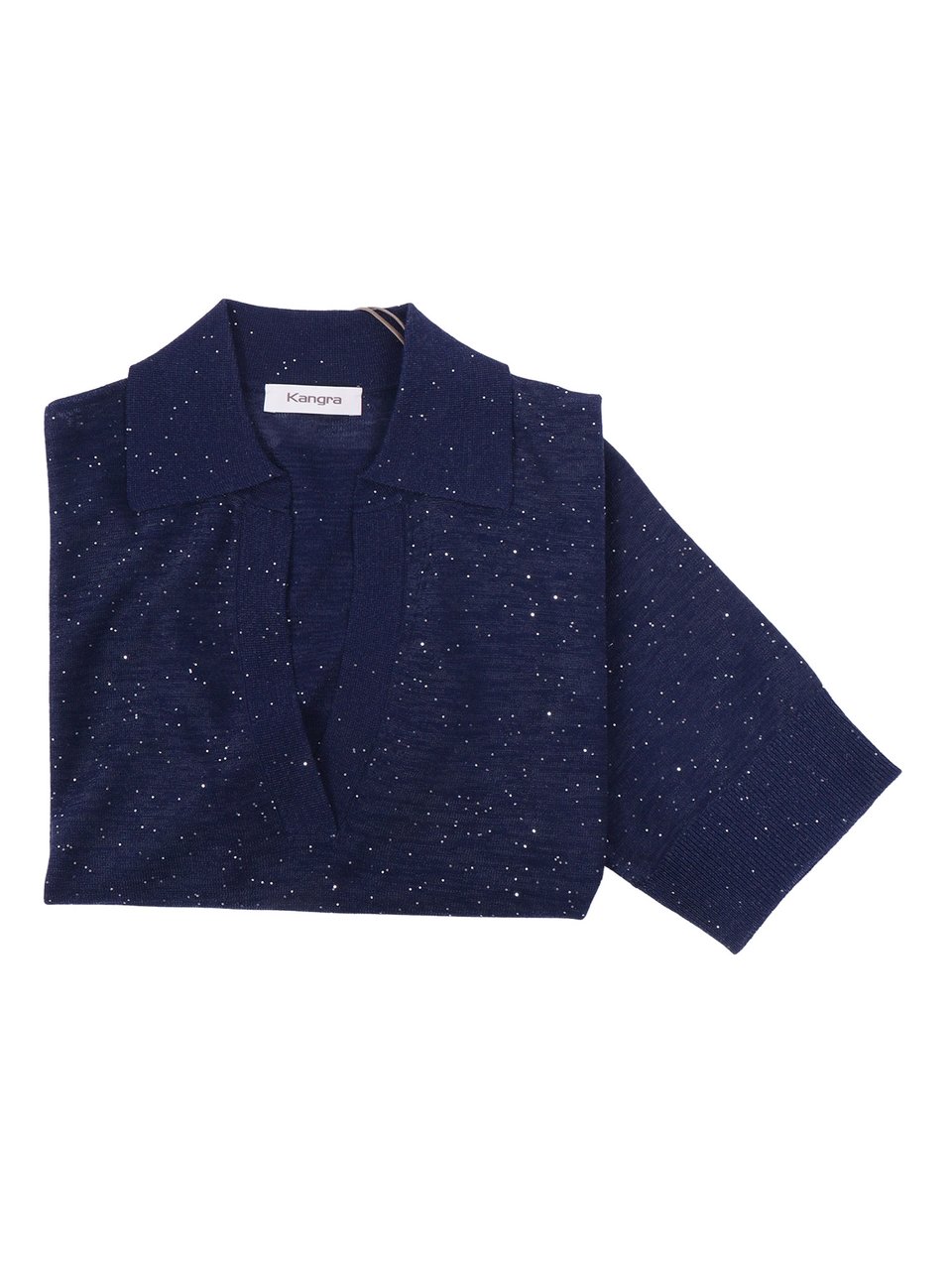Kangra Deep V Neck Sequined Polo Shirt Blauw