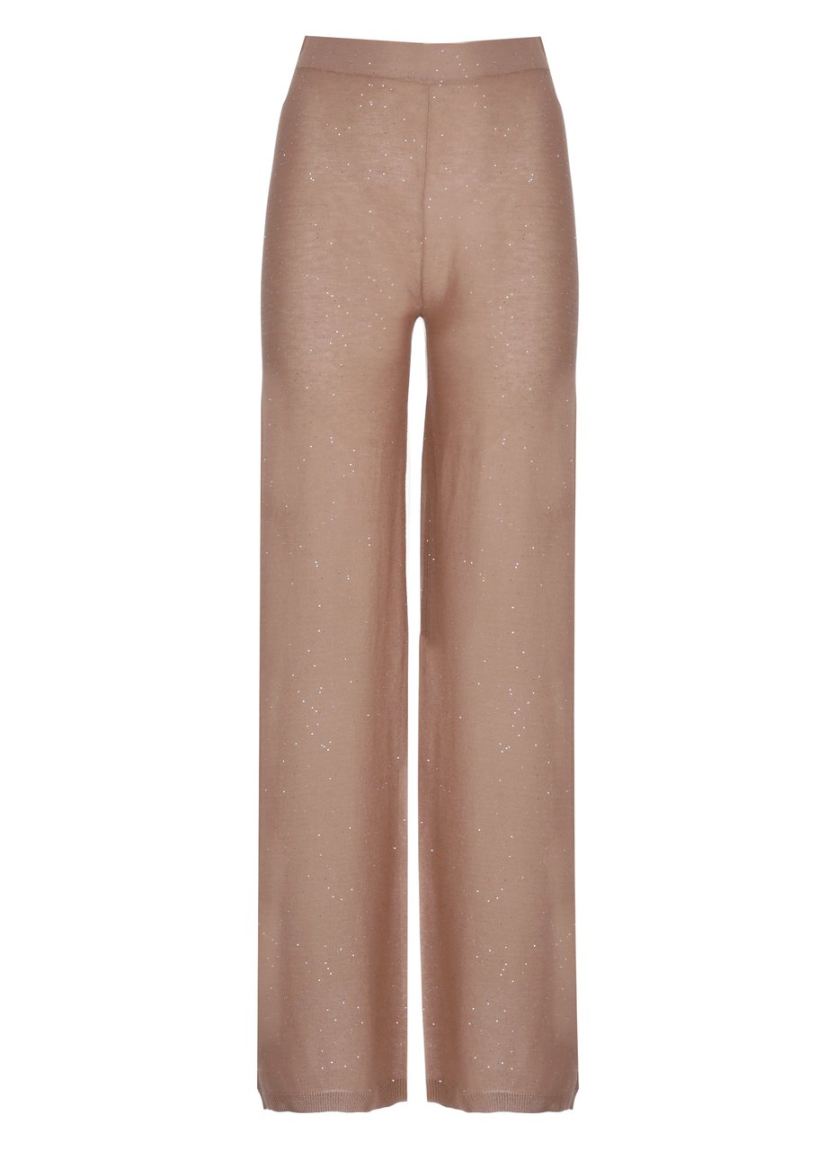 Kangra Beige Viscose Sequined Straight-Leg Pants Roze
