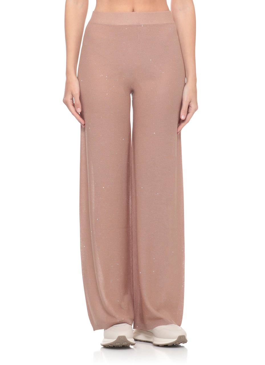 Kangra Beige Viscose Sequined Straight-Leg Pants Roze