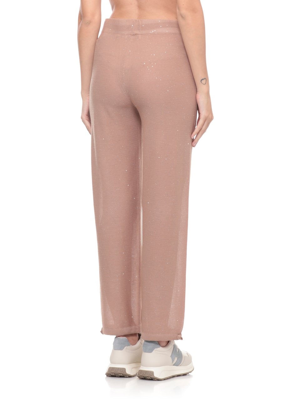 Kangra Beige Viscose Sequined Drawstring Straight-Leg Pants Roze