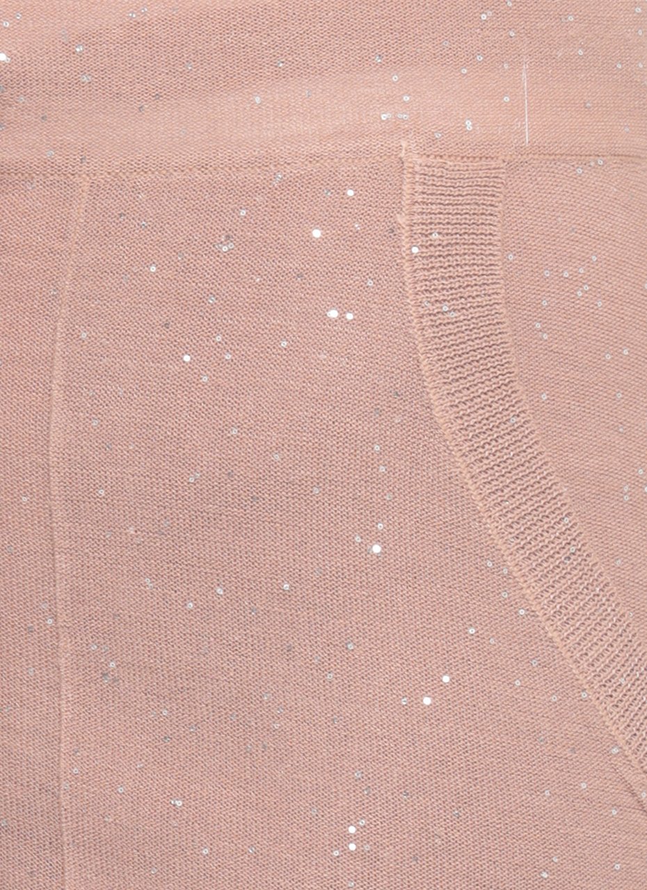 Kangra Beige Viscose Sequined Drawstring Straight-Leg Pants Roze