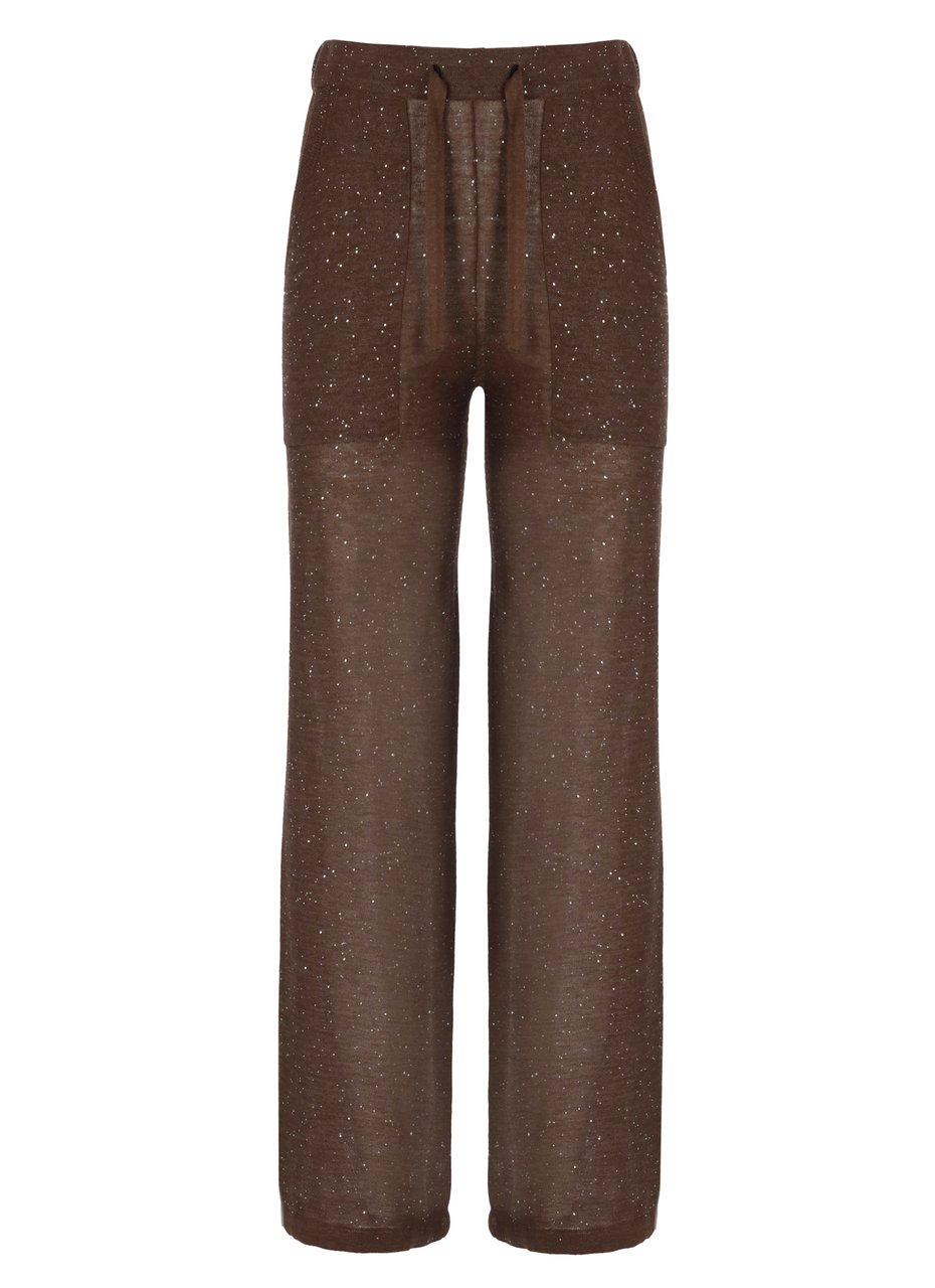Kangra Brown Viscose Sequined Drawstring Straight-Leg Pants Grijs
