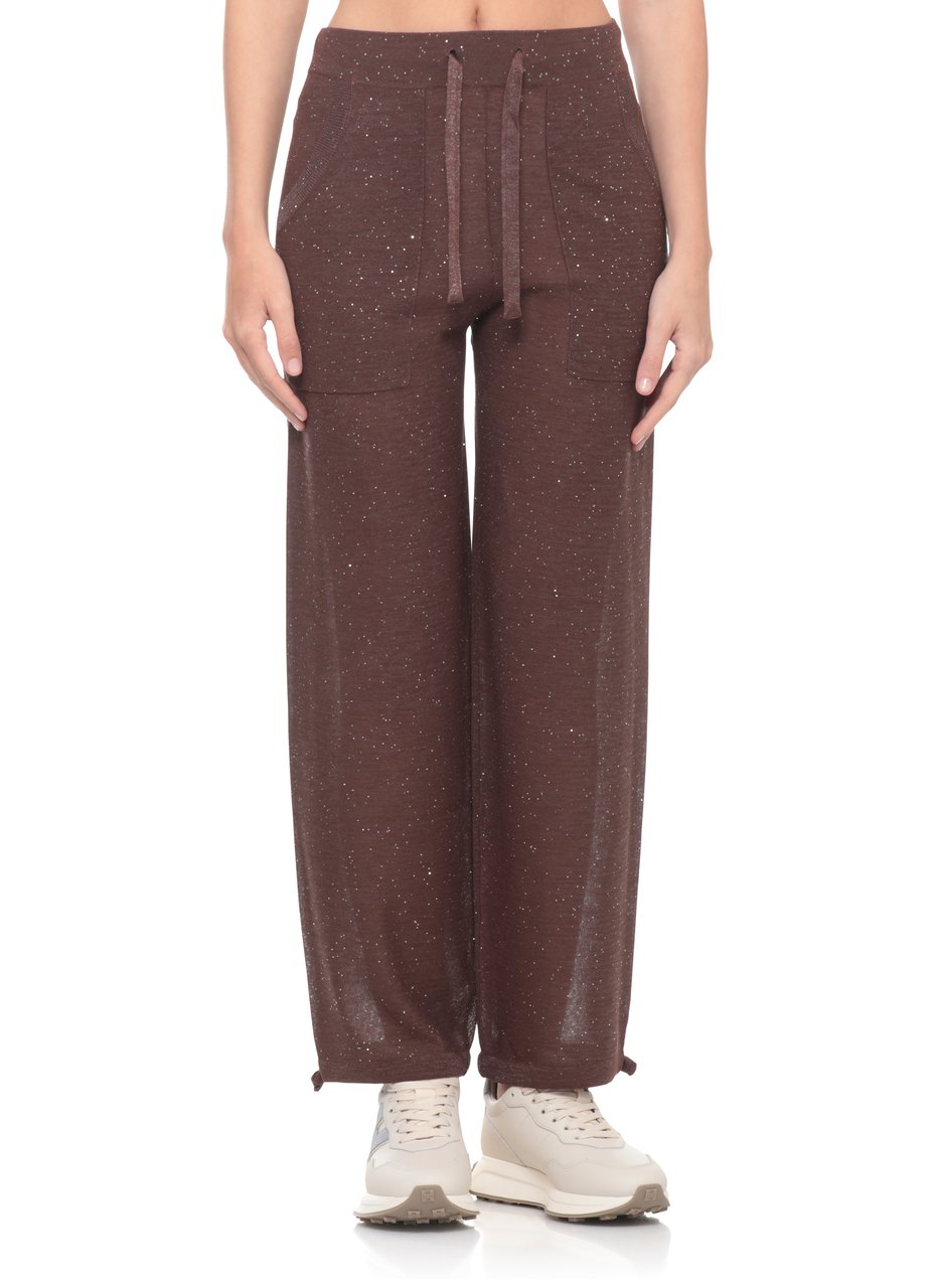 Kangra Brown Viscose Sequined Drawstring Straight-Leg Pants Grijs