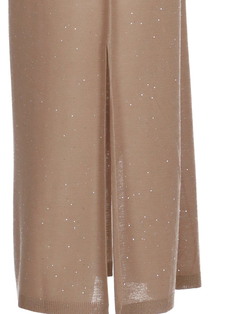 Kangra Sequined Brown Viscose Midi Dress With Sleek Hem Vents Roze
