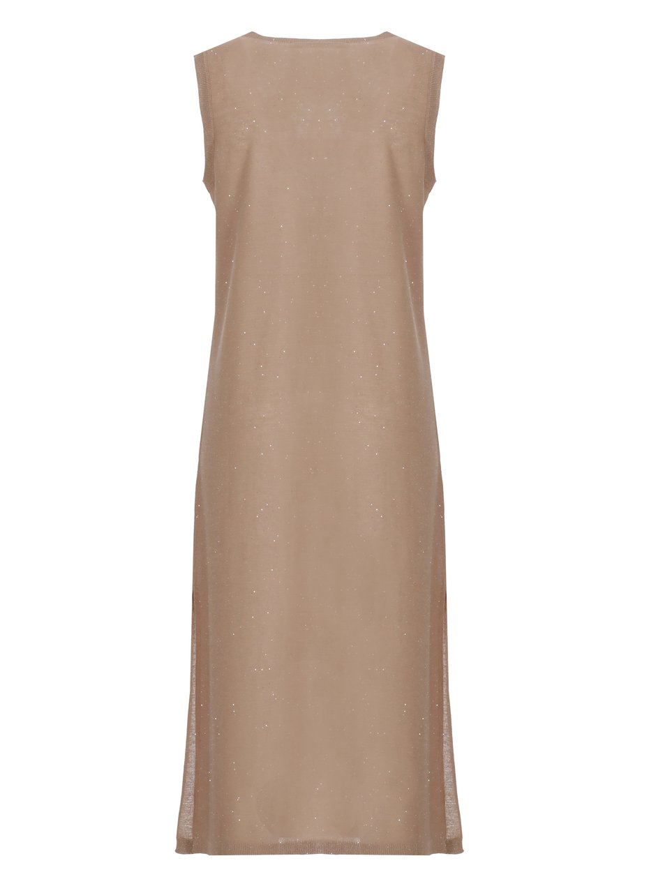 Kangra Sequined Brown Viscose Midi Dress With Sleek Hem Vents Roze