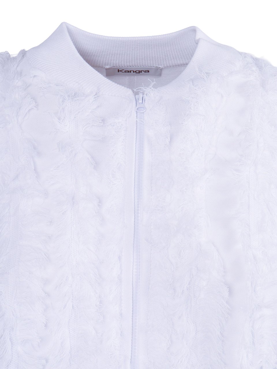 Kangra White Fringed Cotton Bomber Jacket Wit