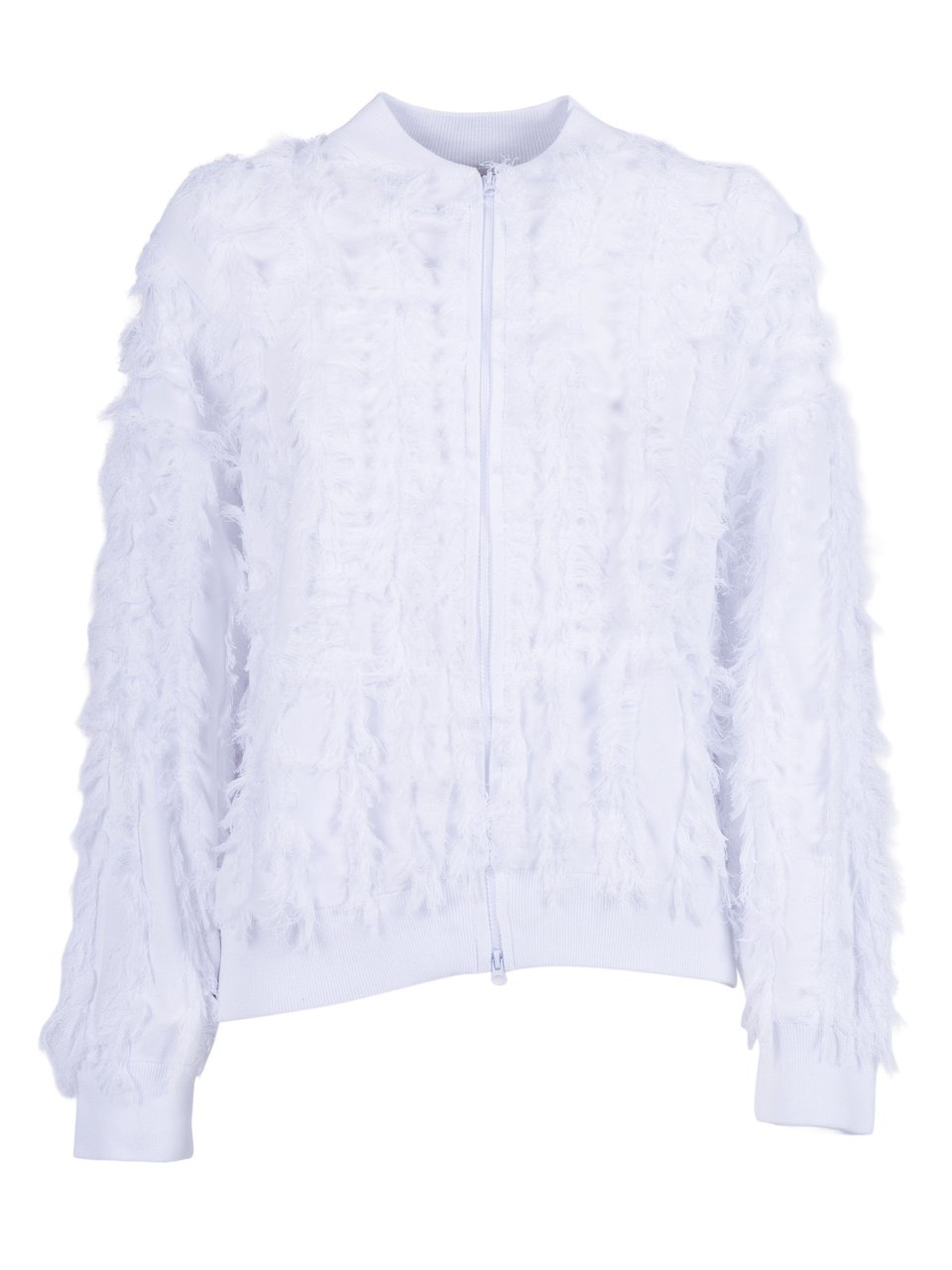 Kangra White Fringed Cotton Bomber Jacket Wit